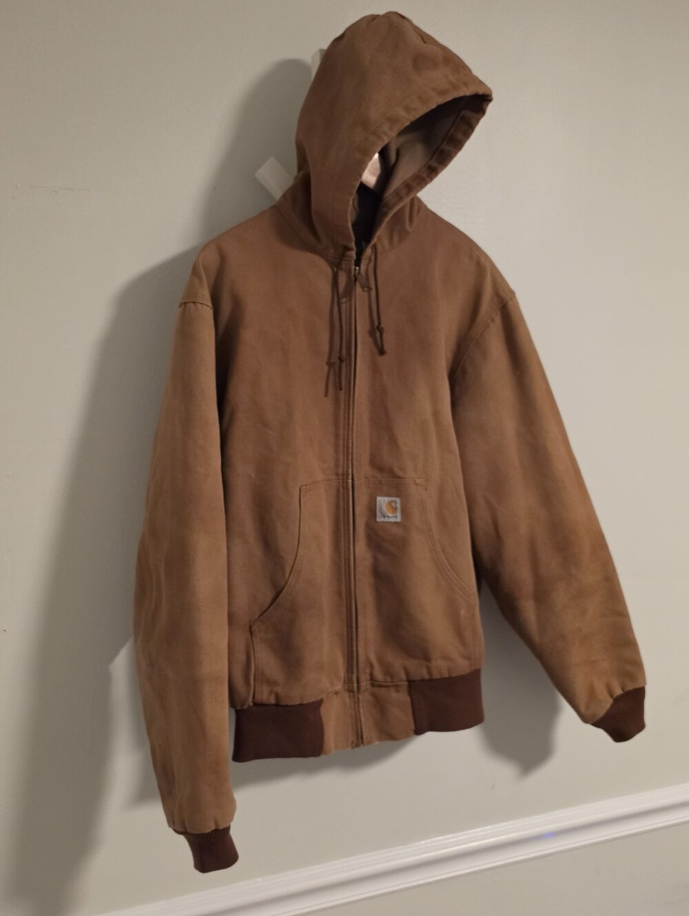 90s Carhartt JR106 Active Hooded Jacket Large Brown Duck Canvas Made in USA